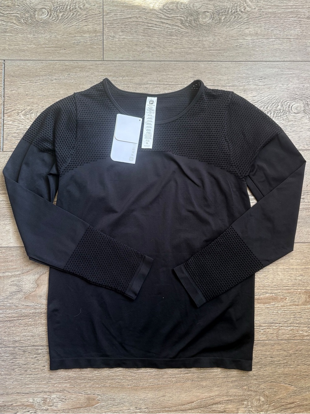 Fabletics Musetta Seamless Long-Sleeve Top in Black Mesh Panels at Chest & Arms